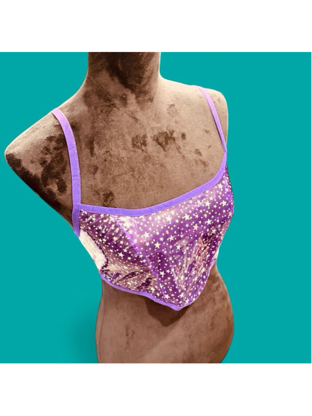 iHeartRaves Holographic Star Crop Top Purple Festival Rave Corset Bustier S EUC